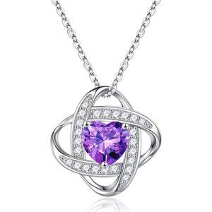 Iefil 925 Sterling Silver Love Knot Birthstone Necklace, Natural or Created